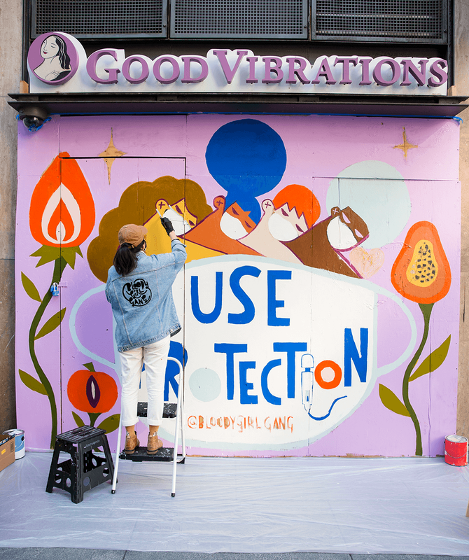 Mural by Bloody Girl Gang for Good Vibrations in San Francisco